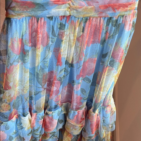 Lulu's Floral Formal Dress in Blue and Orange - Picture 3 of 5